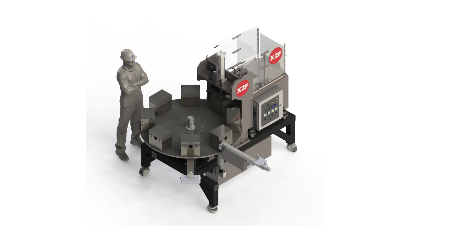 While a typical X2F might be able to produce 150,000 to 200,000 parts a year, an X2F paired with the rotary table can turn out 1 million to 4 million parts annually.