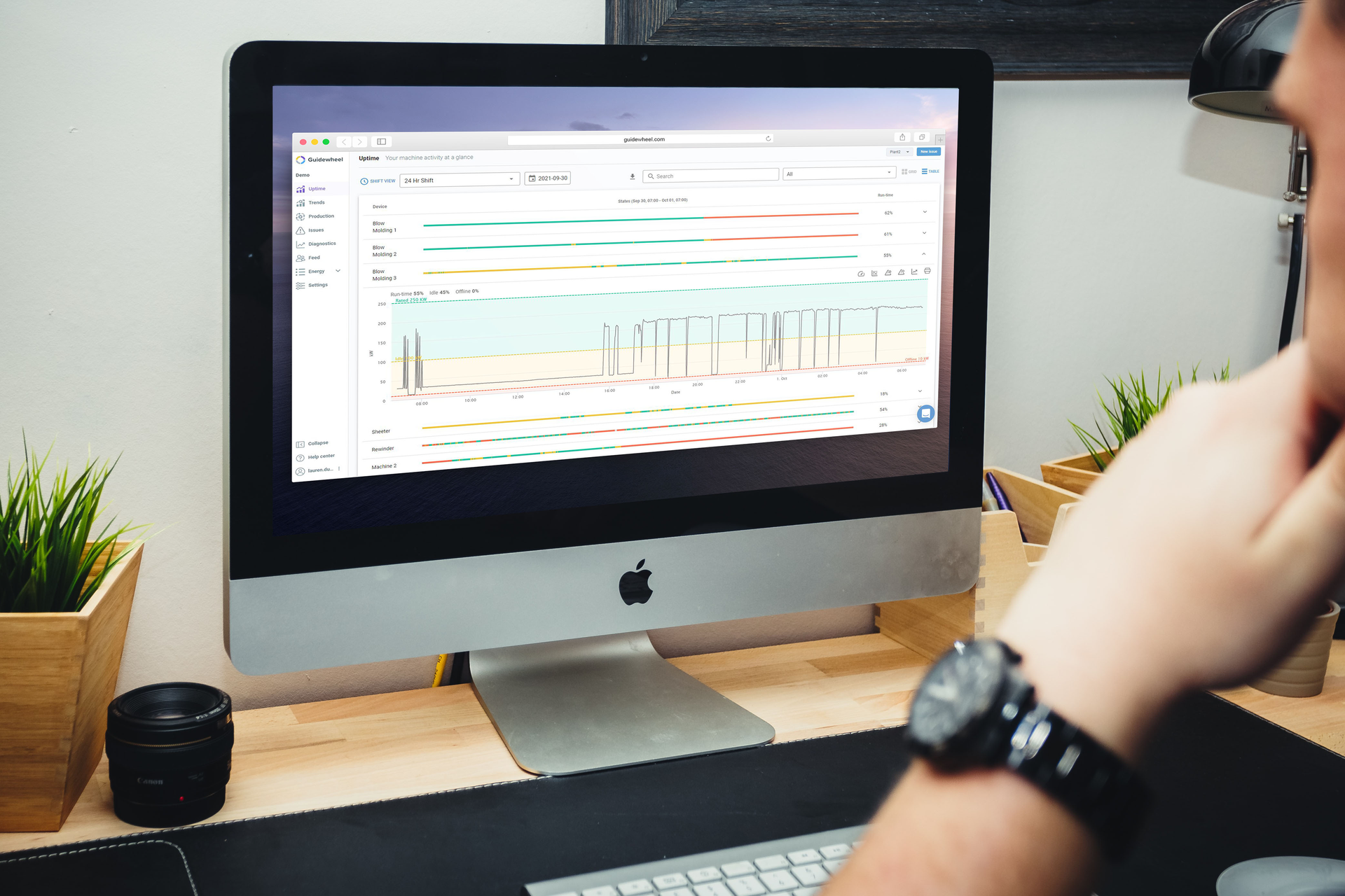 With smart factory software, like Guidewheel's FactoryOps system, users can spot trends involving machinery performance, helping them identify and address issues to increase uptime and productivity.