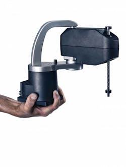 With a payload of up to 1.1 pound when moving at full speed and fully extended, Mecademic Robotics' new SCARA robot is appropriate for handling small parts, like those made by medical molders. With a payload of up to 1.1 pound when moving at full speed and fully extended, Mecademic Robotics' new SCARA robot is appropriate for handling small parts, like those made by medical molders.