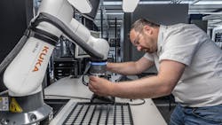 Kuka's LBR iisy cobot has a payload of 6.6 pounds, and is the first to use the company’s next-generation iiQKA.OS operating system, which simplifies programming. Kuka's LBR iisy cobot has a payload of 6.6 pounds, and is the first to use the company’s next-generation iiQKA.OS operating system, which simplifies programming.