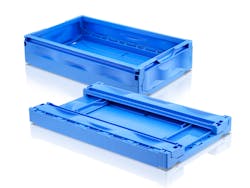 At the K show, KraussMaffei's DCIM will transform a combination of three materials — PP staple fiber fleece from masks, shredded HDPE from packaging and HDPE blow molding scrap from toys — into 2.2-pound, five-piece polyolefin (PO) collapsible crates. At the K show, KraussMaffei's DCIM will transform a combination of three materials — PP staple fiber fleece from masks, shredded HDPE from packaging and HDPE blow molding scrap from toys — into 2.2-pound, five-piece polyolefin (PO) collapsible crates.