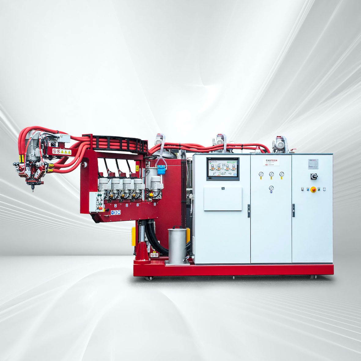 Using Huntsman's new Castech dosing system, machine operators can add up to 25 percent recycled content by weight to parts made with the company&rsquo;s Tecnothane engineering elastomer systems.