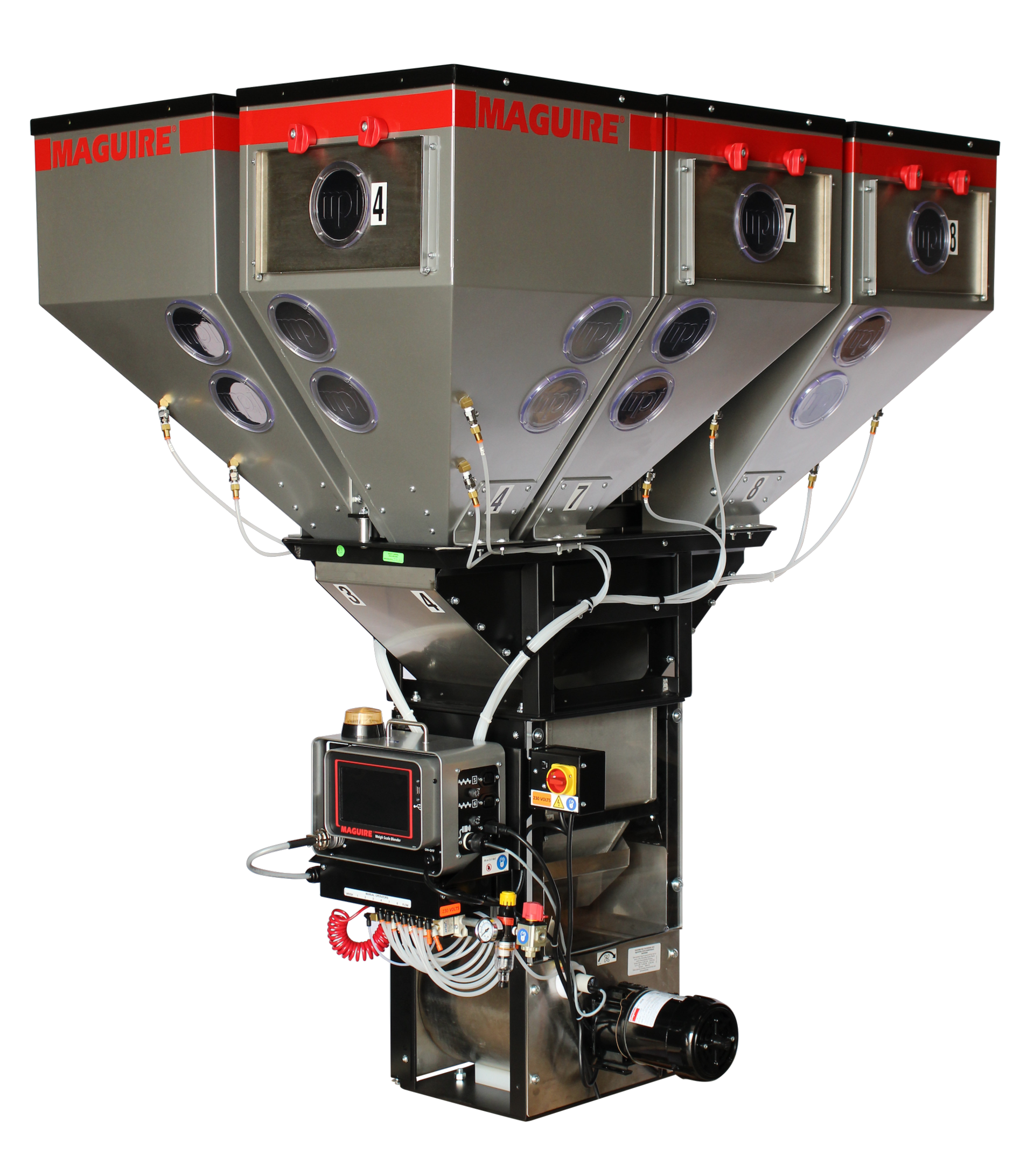 Maguire's Weigh Scale Blender (WSB) 600 can dispense up to 12 components, including pellets, powders and liquids.