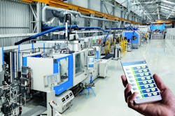 KraussMaffei's socialProduction is a mobile app and web application that uses information from sensors on IMMs to track operating parameters and machine conditions. KraussMaffei's socialProduction is a mobile app and web application that uses information from sensors on IMMs to track operating parameters and machine conditions.