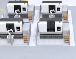 VT6L-DC robots can be mounted to a mobile platform and tend a machine tool for loading and unloading parts. They can easily move from one machine to another as demand requires. VT6L-DC robots can be mounted to a mobile platform and tend a machine tool for loading and unloading parts. They can easily move from one machine to another as demand requires.