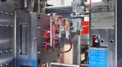 A Sumitomo (SHI) Demag IntElect75 injection molding machine (IMM) with a SAM-C5 Cartesian robot — which will be available in the U.S. sometime in 2024 — manufactures components for a surge interrupter on a four-cavity tool during the K Show. Overseeing the entire cell is Sumitomo (SHI) Demag's SAMControl, the control device for the robot, IMM and peripheral equipment. It uses the same IMM and robotics hardware and software, so everything, even remote maintenance via the company's myConnect app, can be integrated.