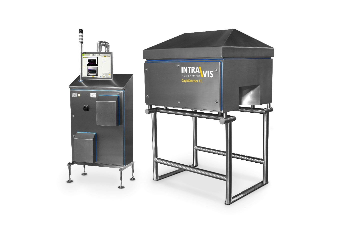 The Intravis CapWatcher inspects tethered bottle caps.