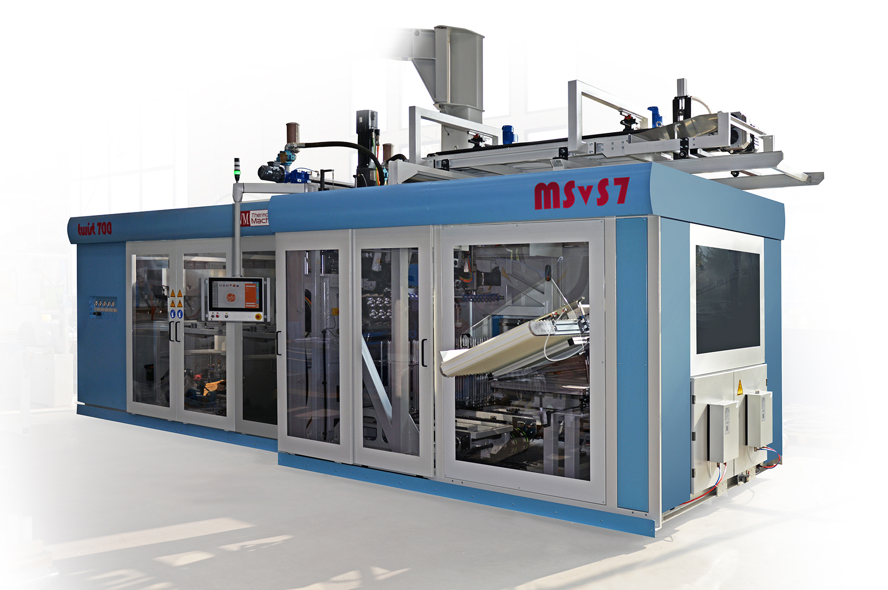 The new stacking system that accompanies WM Thermoforming's Punch-and-Die Twist 700 processing system is faster and more efficient.