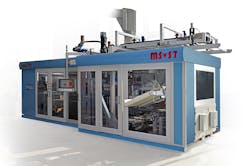 The new stacking system that accompanies WM Thermoforming's Punch-and-Die Twist 700 processing system is faster and more efficient. The new stacking system that accompanies WM Thermoforming's Punch-and-Die Twist 700 processing system is faster and more efficient.