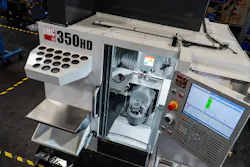 The Haas UMC-350HD offers full five-axis machining in a very small footprint.