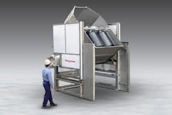 Flexicon's new dumper handles safe discharge of heavy mixed payloads. Flexicon's new dumper handles safe discharge of heavy mixed payloads.