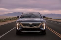 The clear, illuminated front panel on the all-electric Cadillac Lyriq SUV is made from SABIC's Lexan LS1 PC resin. While designers of gas-emissions vehicles use front grills to provide air cooling, they have more flexibility with the features on electric vehicles. On the Cadillac, the feature is more aerodynamic and is designed to increase efficiency and battery range. It is optimized with integrated sensors and a distinctive lighting display. The clear, illuminated front panel on the all-electric Cadillac Lyriq SUV is made from SABIC's Lexan LS1 PC resin. While designers of gas-emissions vehicles use front grills to provide air cooling, they have more flexibility with the features on electric vehicles. On the Cadillac, the feature is more aerodynamic and is designed to increase efficiency and battery range. It is optimized with integrated sensors and a distinctive lighting display.