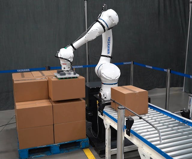 Its high payload -- topping 44 pounds -- makes Yaskawa Motoman&apos;s HC20 cobot ideal for palletizing.