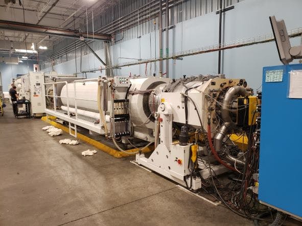 At its Amtrol plant in West Warwick, R.I., Worthington -- a steel-products manufacturer -- has installed a new line for extruding plastic pipe it uses to make large vessels for holding water.