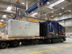 KraussMaffei Group new main plant in Parsdorf, just east of Munich, has successfully shipped a GX 451-3000 injection molding machine (IMM) to a facility in Edinburgh, Ind. This was the first IMM to be fully built in Parsdorf and shipped to a customer. KraussMaffei Group new main plant in Parsdorf, just east of Munich, has successfully shipped a GX 451-3000 injection molding machine (IMM) to a facility in Edinburgh, Ind. This was the first IMM to be fully built in Parsdorf and shipped to a customer.
