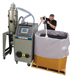 Novatec's Drying Genie material pickup lance collects information in-line to automatically adjust parameters like blower speeds, temperature and drying times. Novatec's Drying Genie material pickup lance collects information in-line to automatically adjust parameters like blower speeds, temperature and drying times.