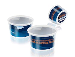 Injection molding machines in the Elios line from Netstal Maschinen AG are fast enough to handle production of thin-walled packaging, like these cups. Injection molding machines in the Elios line from Netstal Maschinen AG are fast enough to handle production of thin-walled packaging, like these cups.