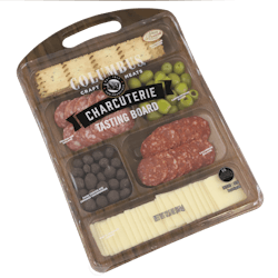 Amcor developed the Columbus Charcuterie Tasting Board, which is sold by Hormel. It is made from a printed APET structure that comes in a custom tray that mimics the look of wood grain. Amcor developed the Columbus Charcuterie Tasting Board, which is sold by Hormel. It is made from a printed APET structure that comes in a custom tray that mimics the look of wood grain.
