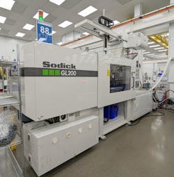The two-shot capabilities of this Sodick 220-ton GL200 injection molding machine allow Cretex Medical to avoid having to perform multiple handling steps. The two-shot capabilities of this Sodick 220-ton GL200 injection molding machine allow Cretex Medical to avoid having to perform multiple handling steps.