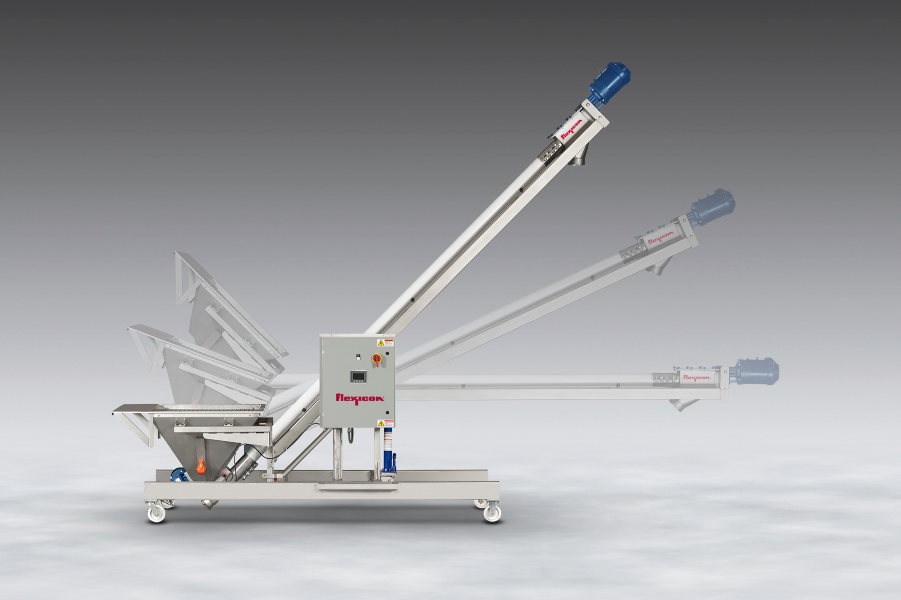 The tilt-down design of this Flexicon conveyor makes it easy to position.