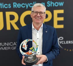 Erema Group CEO Manfred Hackl was named the Plastics Recycling Ambassador of the Year at the 2023 Plastics Recycling Show Europe. Erema Group CEO Manfred Hackl was named the Plastics Recycling Ambassador of the Year at the 2023 Plastics Recycling Show Europe.