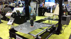 At Automate Show 2023, Kane Robotics displayed its Grit XL system, shown here polishing an automobile hood. The system can handle parts measuring up to 6 feet by 15 feet.