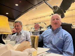 Paul Caprio, the new president of sales for LS Injection Molding Machine North America, joins Doug Haberman of Netstal for a meal during the Plastics Technology Expo in March. The men worked together for more than 20 years.