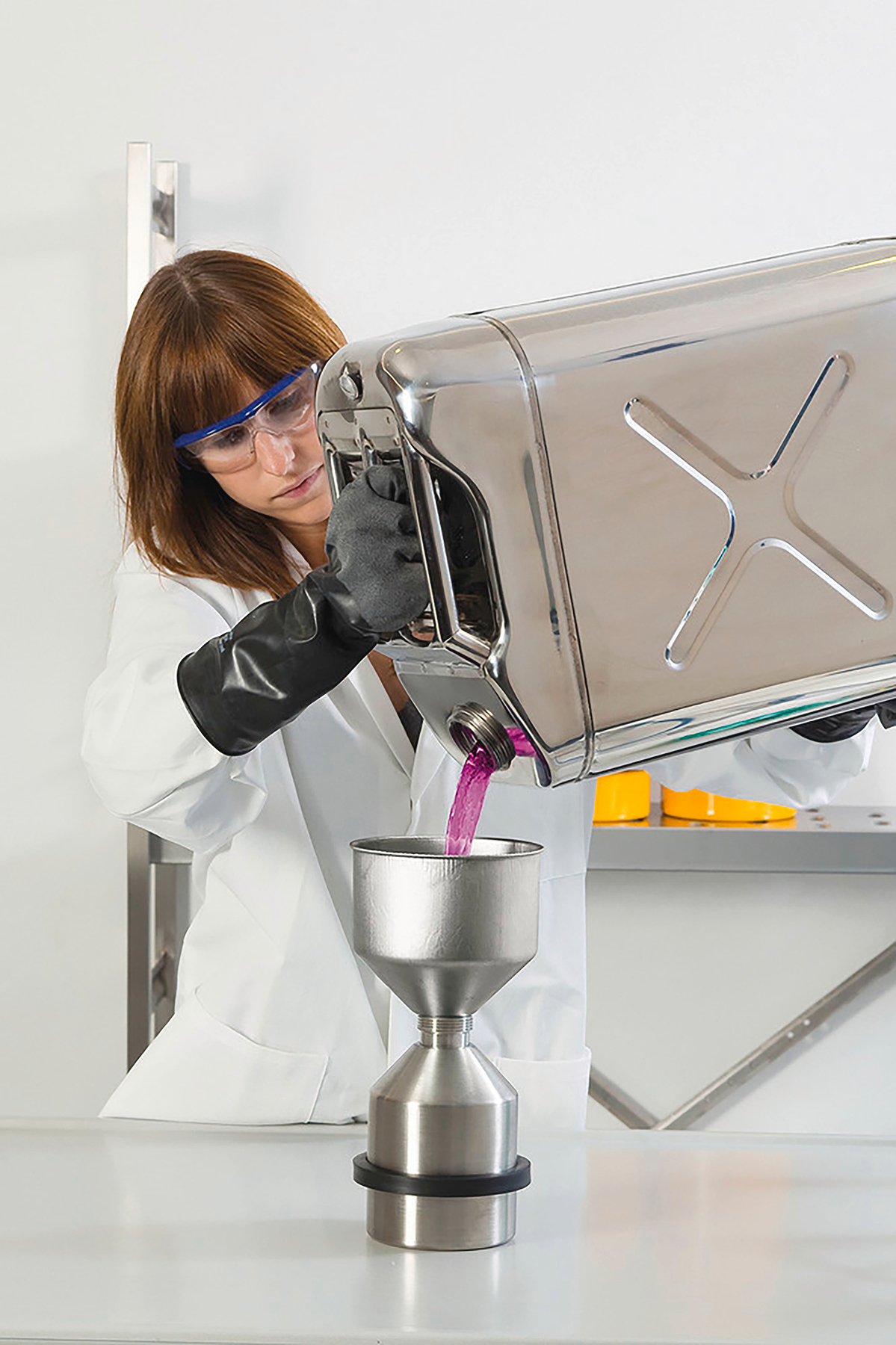 Denios' Falcon funnels are now available in stainless steel.