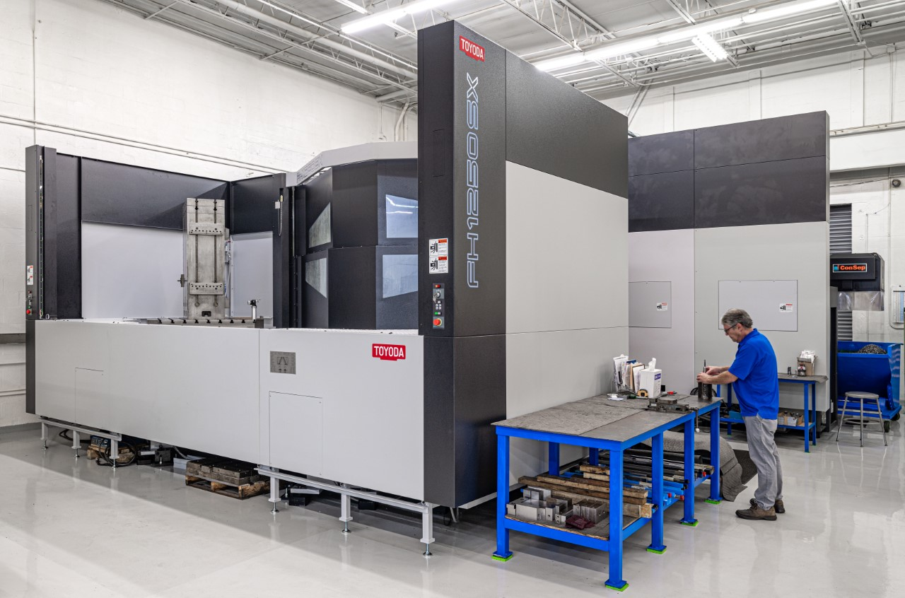One of the new investments now installed at American Tool and Mold (ATM) is this Toyoda 1250SX horizontal mill, which has a range of 86.6 inches on the X axis, 63 inches on the Y axis, and 72.8 inches on the Z axis to handle larger plates while holding tolerances of 0.0002 inch, the company said.