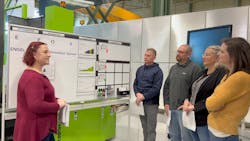 Engel workers take part in a meeting focused on continuous improvement. Engel workers take part in a meeting focused on continuous improvement.