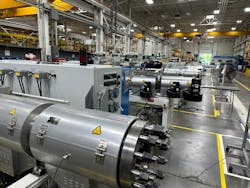 KraussMaffei's extrusion assembly area at its Florence, Ky., plant KraussMaffei's extrusion assembly area at its Florence, Ky., plant