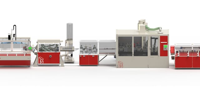 Baruffaldi is now offering a tape applicator to work with its POVI 10.000 off-line hydraulic punching and coining machine.