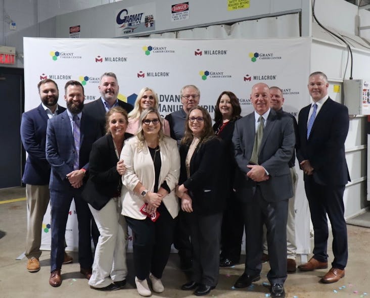 State and local officials gathered Oct. 20 to celebrate the opening of the Milacron Advanced Manufacturing Academy at Grant Career Center in Bethel, Ohio. They included Derek Chancellor, a representative from the office of Lt. Gov. Jon Husted (R-Ohio), and state Rep. Adam Bird (R-New Richmond).