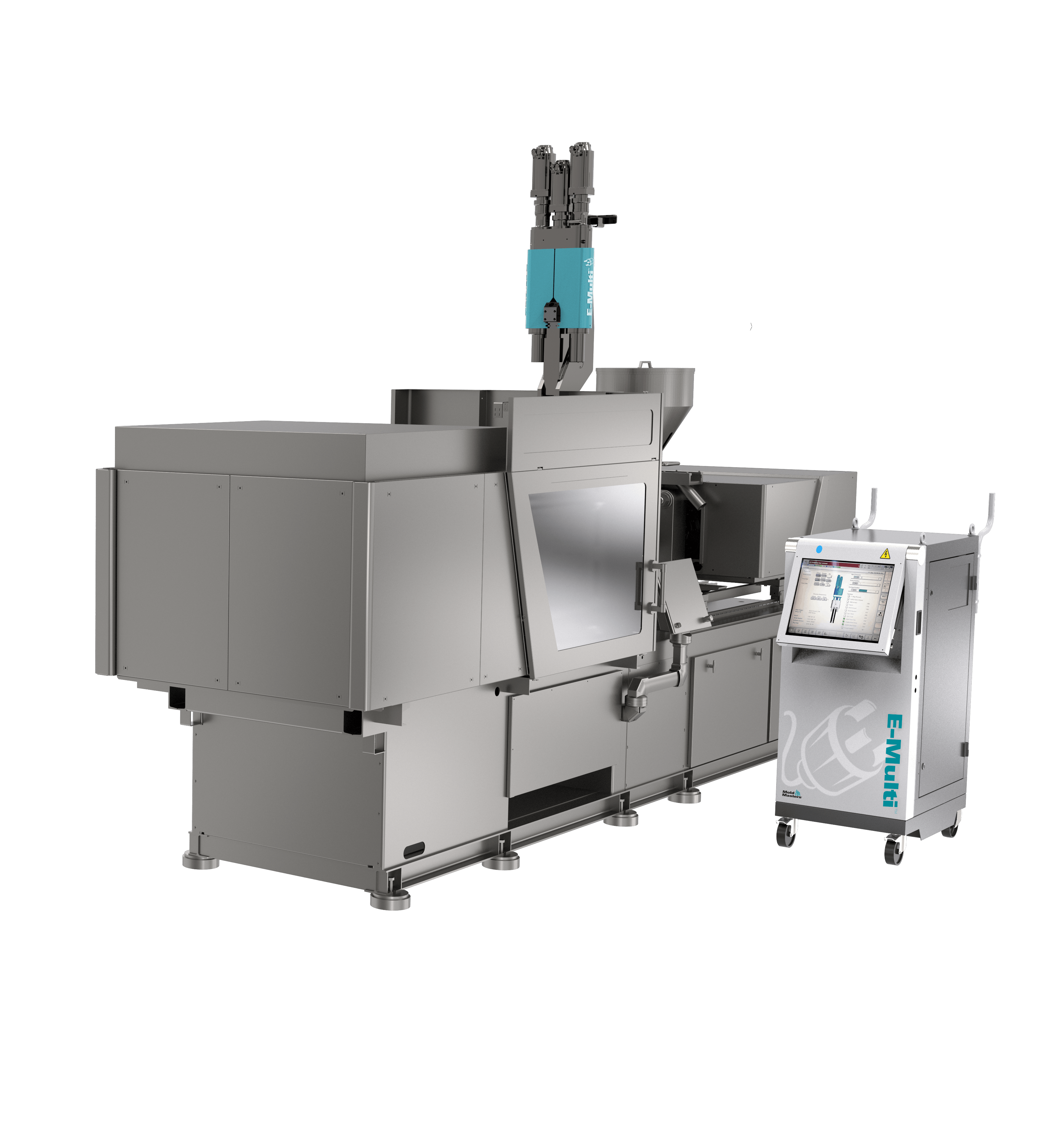 E-Multi auxiliary injection units from Mold-Masters can be installed on injection molding machines in a variety of ways to accommodate the space available to users.