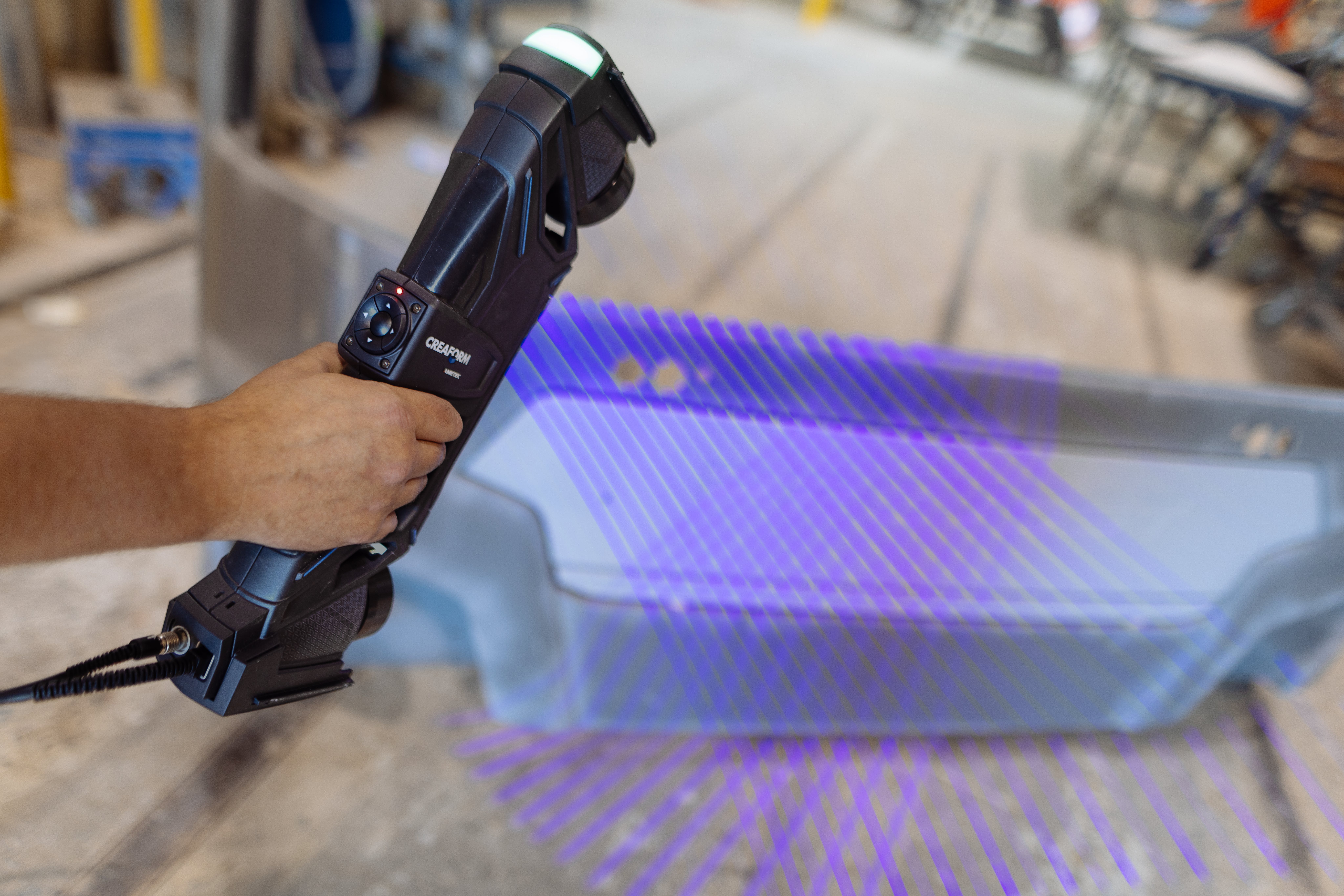 Creaform's Max series of hand-held 3D scanners uses 38 blue laser lines to create a large scanning area. They are available in two models &ndash; the Handyscan Max and Handyscan Max Elite.