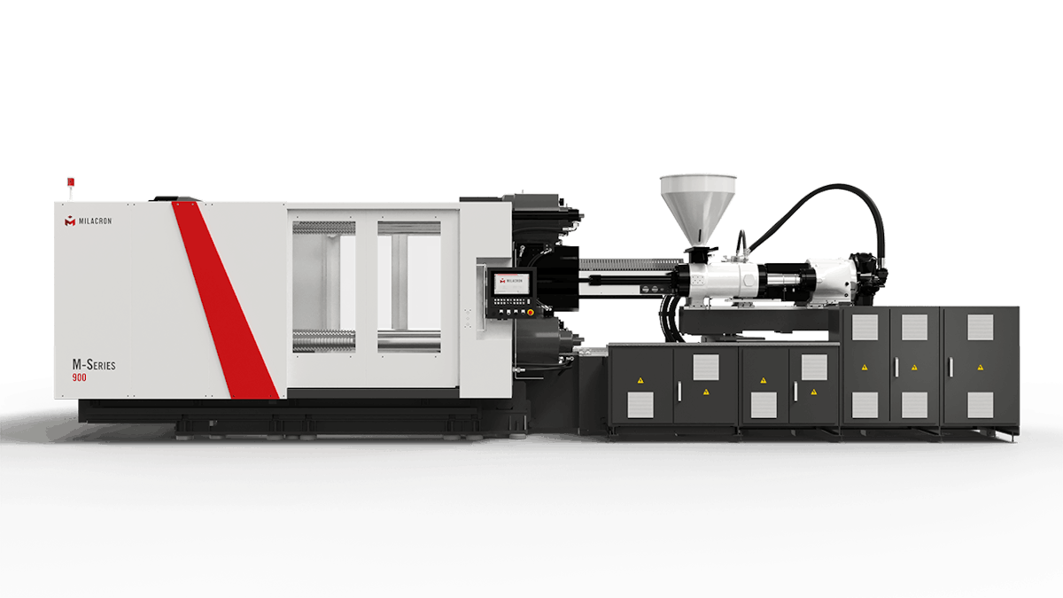 Milacron&apos;s new M-Series injection molding machines range from 506 tons to 1,236 tons of clamping force.