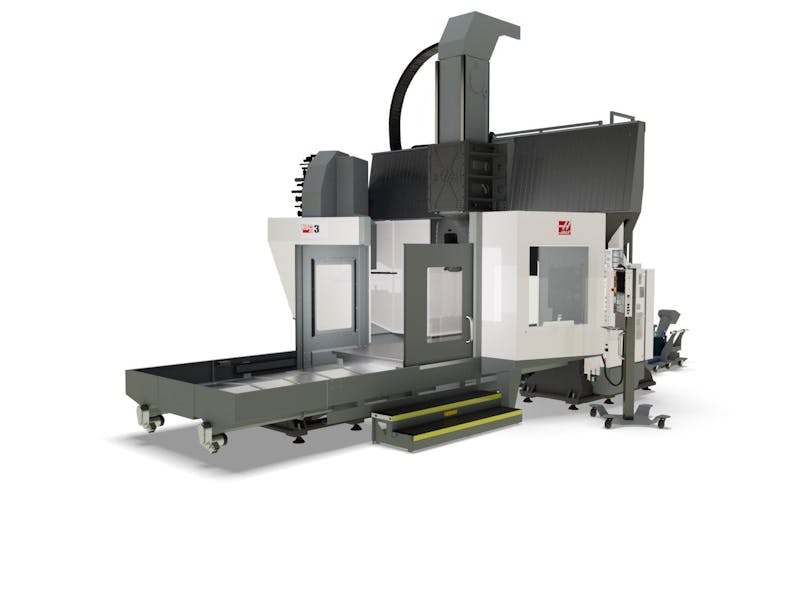 The Haas HDC-3-5AX is a five-axis double-column mill designed to machine large, complex parts.
