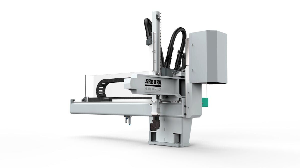 The Arburg Multilift Select 8 is designed for use with injection molding machine models 270 through 570.