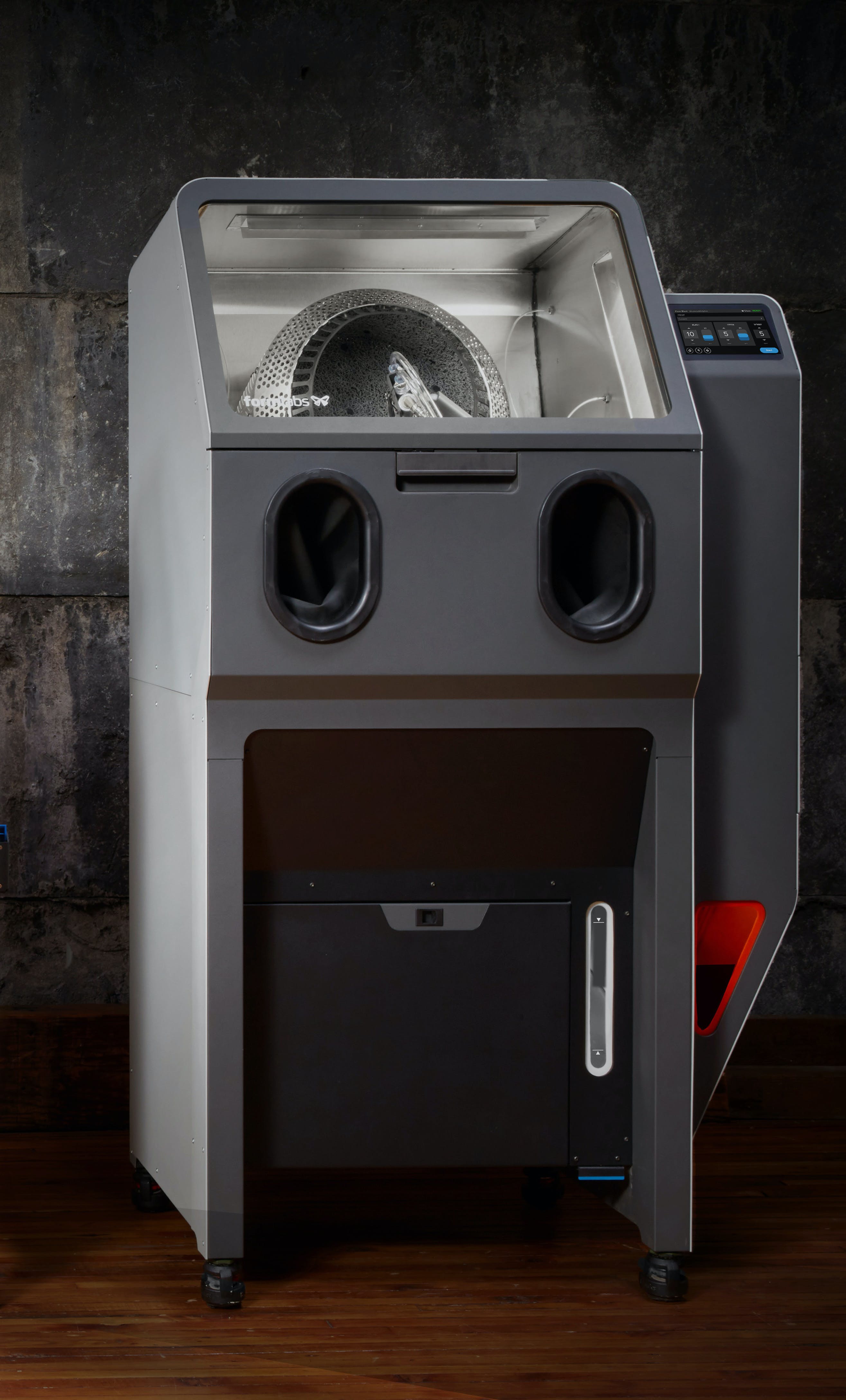 The Fuse Blast automates post-processing tasks for Formlabs' Fuse Series of SLS 3D printers.