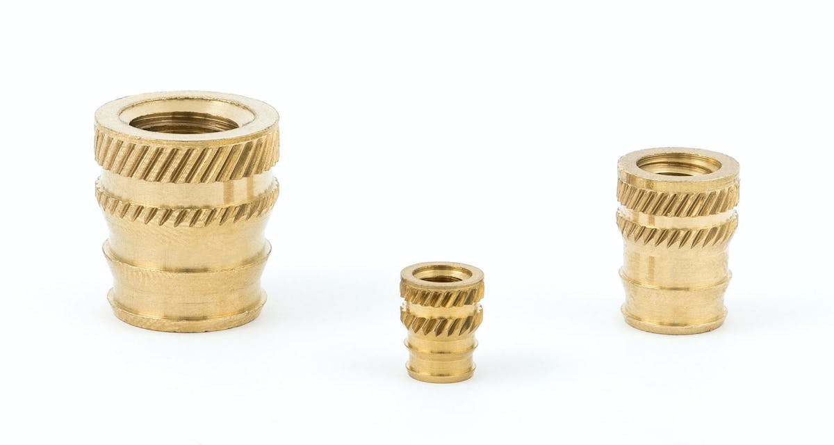 E-Z Lok&apos;s threaded inserts are machined out of brass and available in both tapered and straight designs. Users can choose from inch and metric threads, with thread sizes ranging from 0.375 inch to 2 inches and from 2.5mm to 6mm.