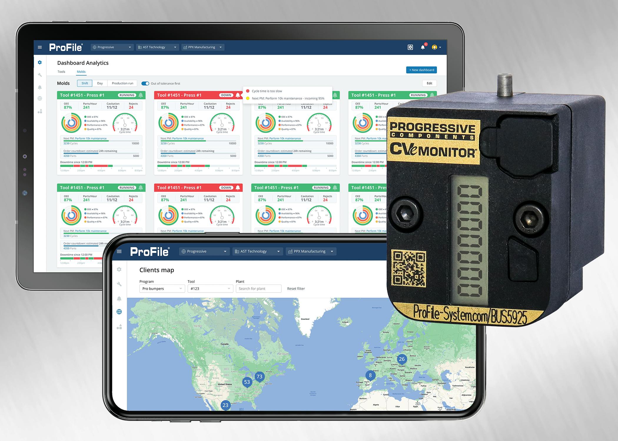 Progressive Components' CVe Monitor RT wirelessly routes data from the tool to the cloud.