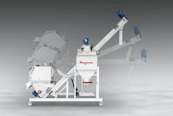 This Flexicon mobile conveyor system is stable, easy to clean and includes a side-mounted dust collector. This Flexicon mobile conveyor system is stable, easy to clean and includes a side-mounted dust collector.