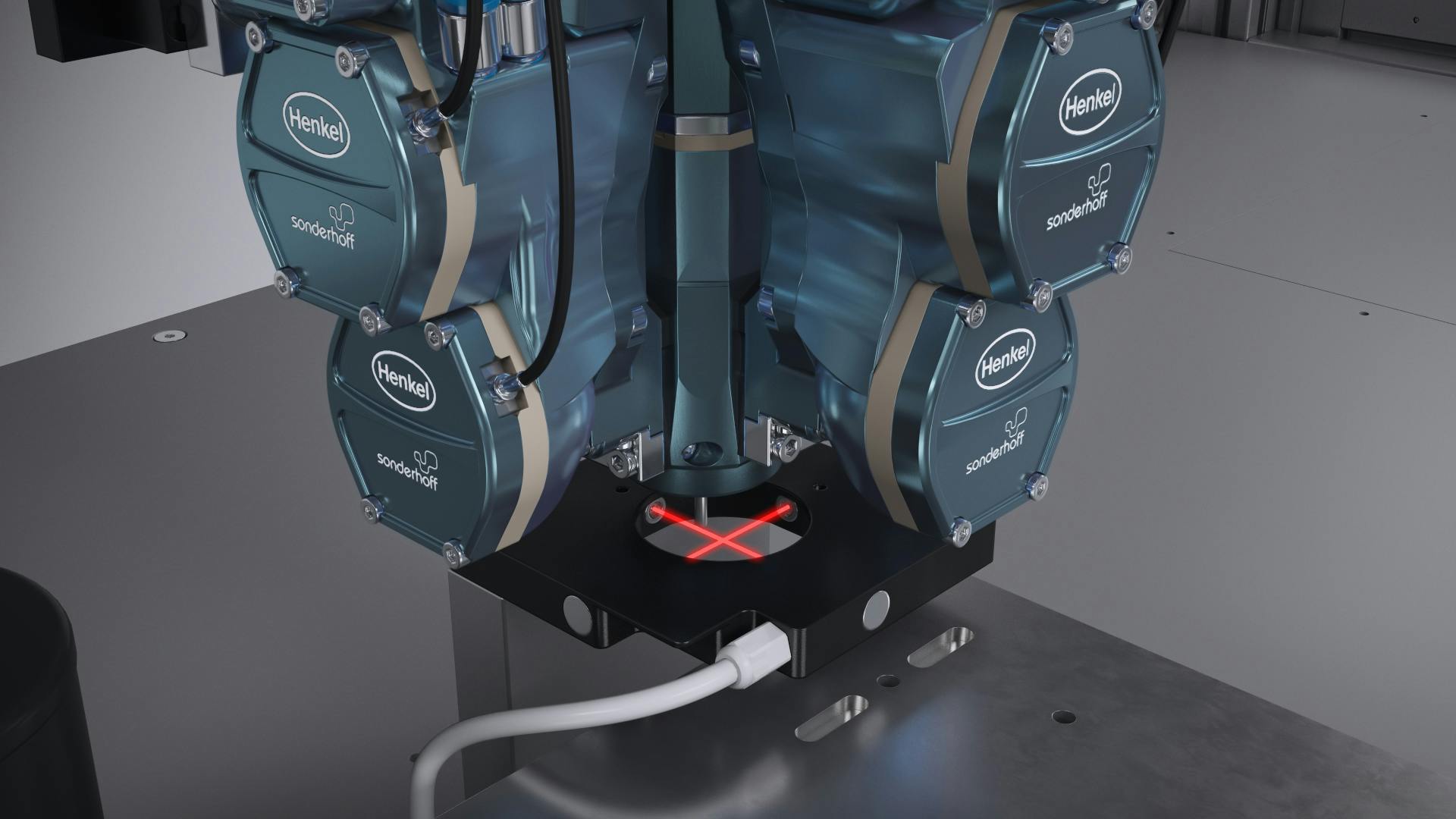 The MK 825 Pro mixing head from Henkel can mix and dispense two polymer components to form foam gaskets.