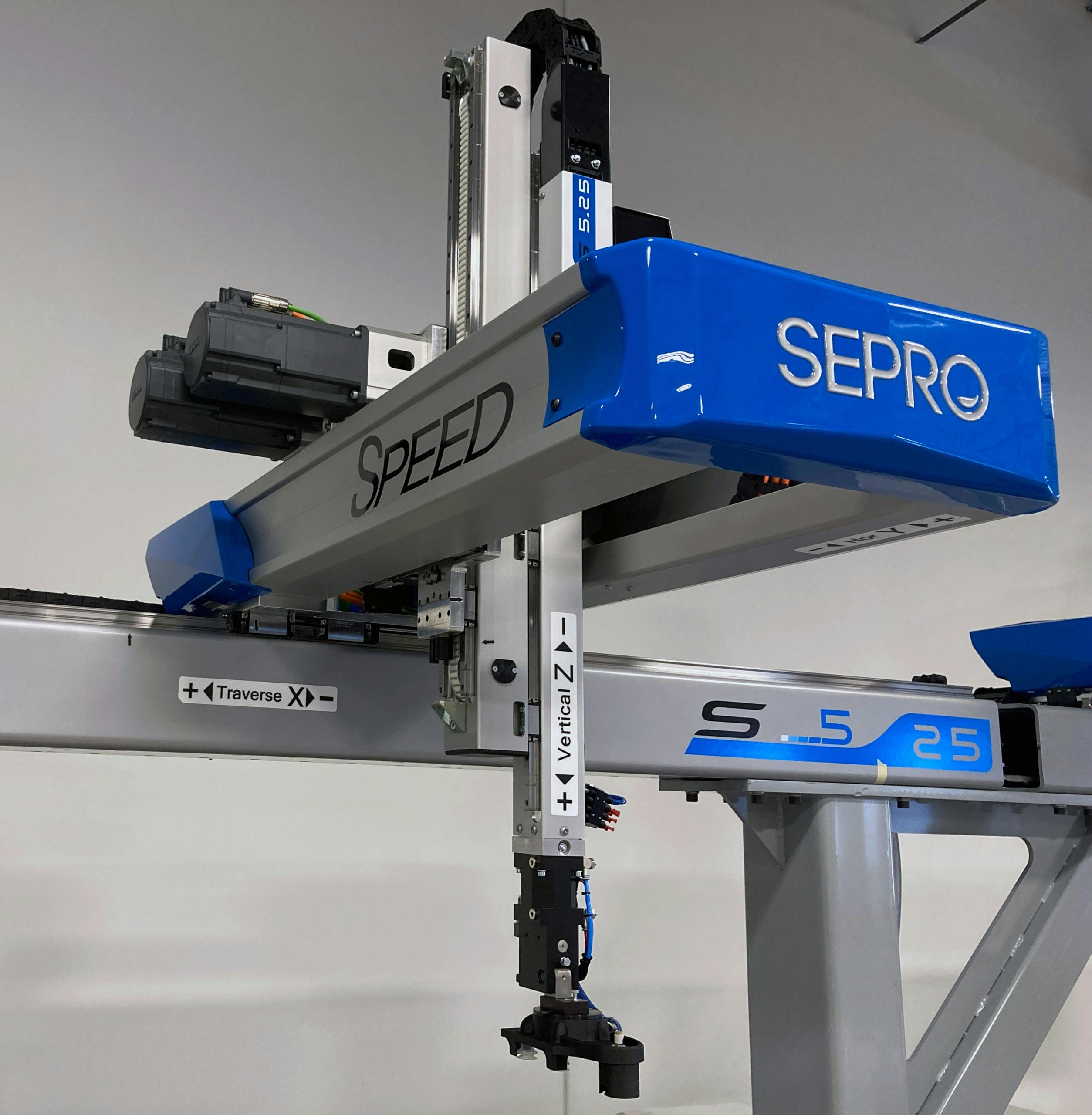 The new ECO Air feature on Sepro's S5-25 Speed robot cuts compressed air usage.