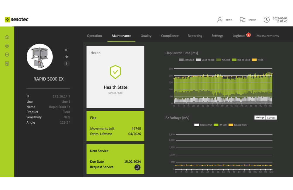 Sesotec's Insight.Web uses artificial intelligence to record and evaluate data and to generate graphics on production processes.