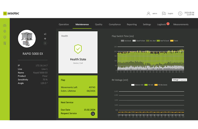 Sesotec's Insight.Web uses artificial intelligence to record and evaluate data and to generate graphics on production processes.