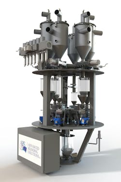 Advanced Blending Solutions' Simplicity Blender is optimized for mounting on an extruder. Advanced Blending Solutions' Simplicity Blender is optimized for mounting on an extruder.