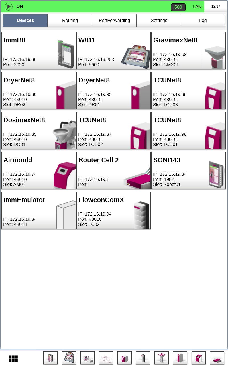 The Control Room TeachBox connects robots and other auxiliary equipment within an injection molding cell.
