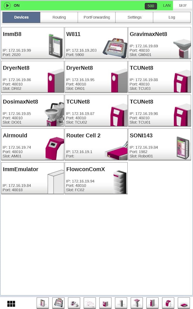 The Control Room TeachBox connects robots and other auxiliary equipment within an injection molding cell.