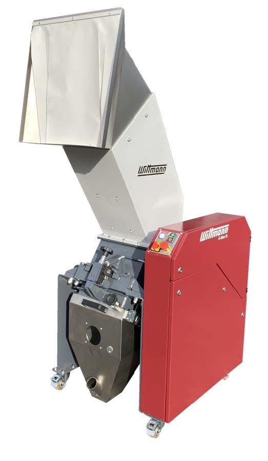 Wittmann's G-Max XL is a revamped version of its ML-33 beside-the-press granulator that offers a more service- and maintenance-friendly design and an updated color scheme.